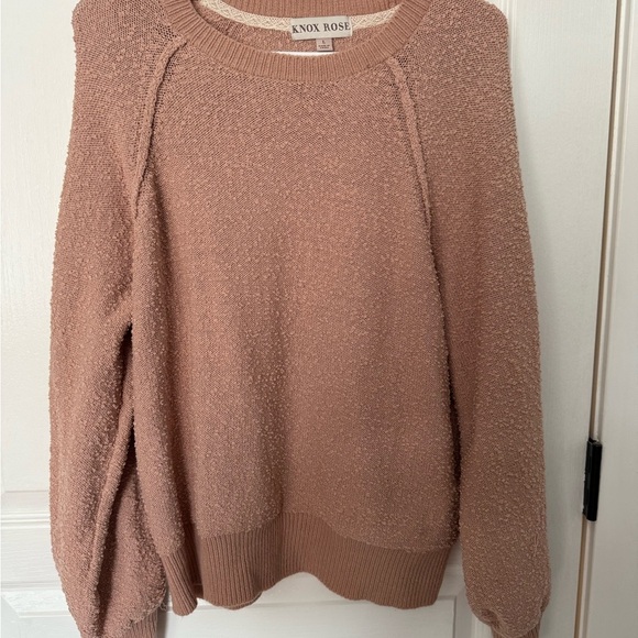 Knox Rose Tan Crew Neck Sweater with Ribbed Details - Picture 1 of 6